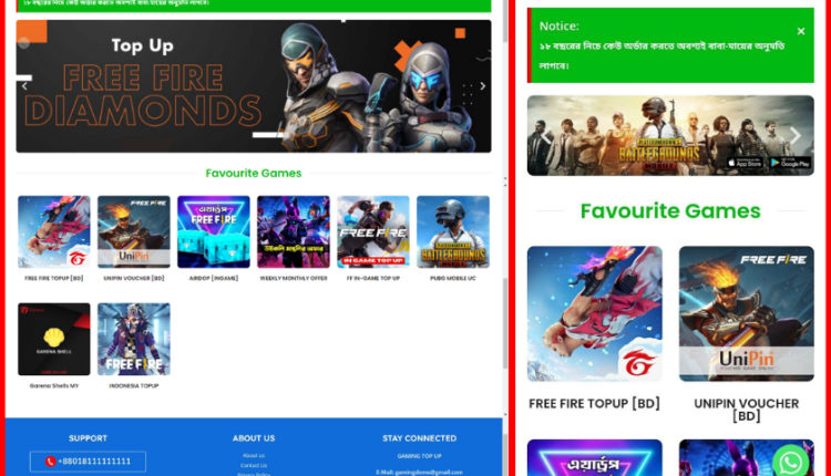 (Demo-2) FreeFire, PUBG, Games TopUp, Voucher, Gift Card Selling Website Code (Backup File)