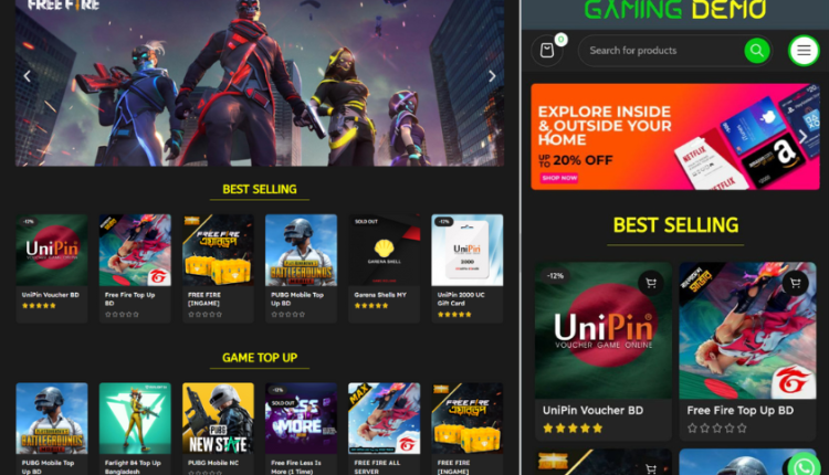 (Demo-4) FreeFire, PUBG, Games TopUp, Voucher, Gift Card Selling Website Code (Backup File)